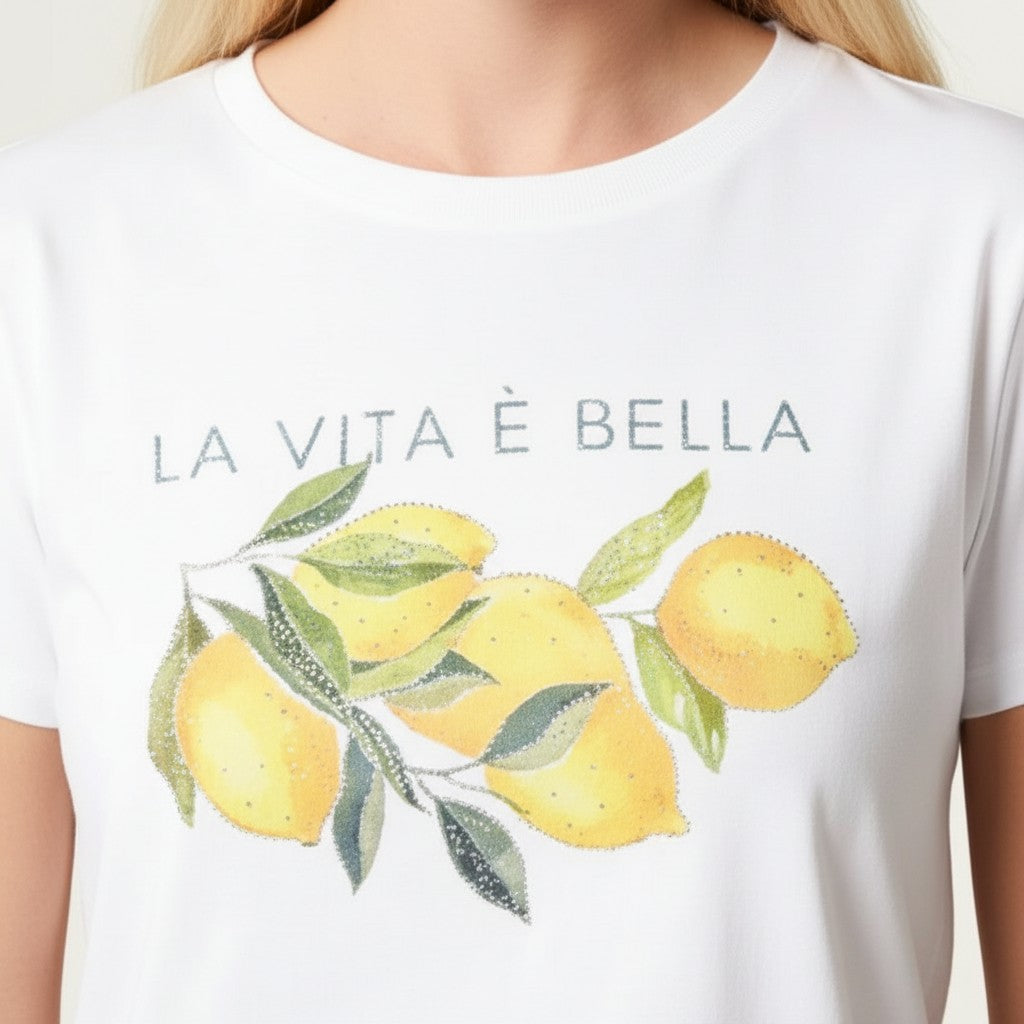 QED - Ladies - "Lemon" Embellished Print T-Shirt - Wildvine Clothing, Spalding, Lincolnshire