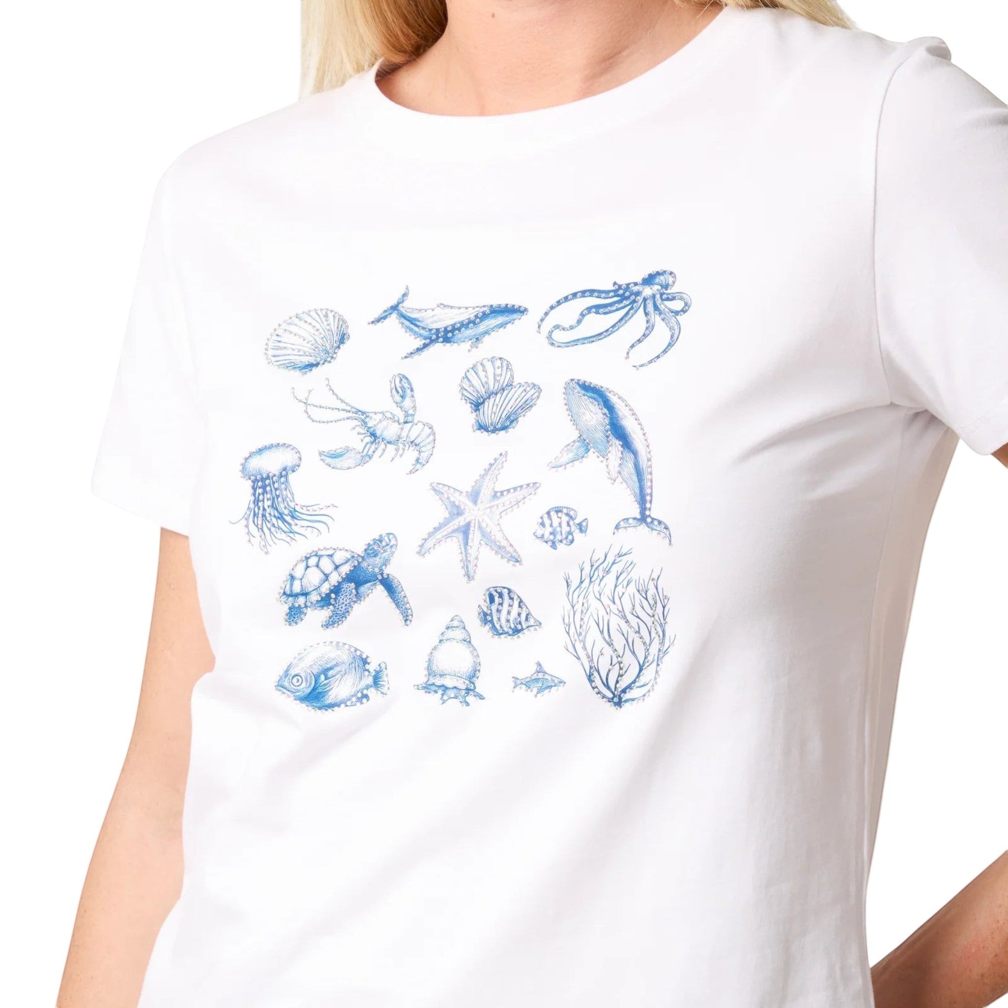 Wild Flower - Ladies - Marine Life Embellished T-Shirt - White - Wildvine Clothing, Spalding, Lincolnshire