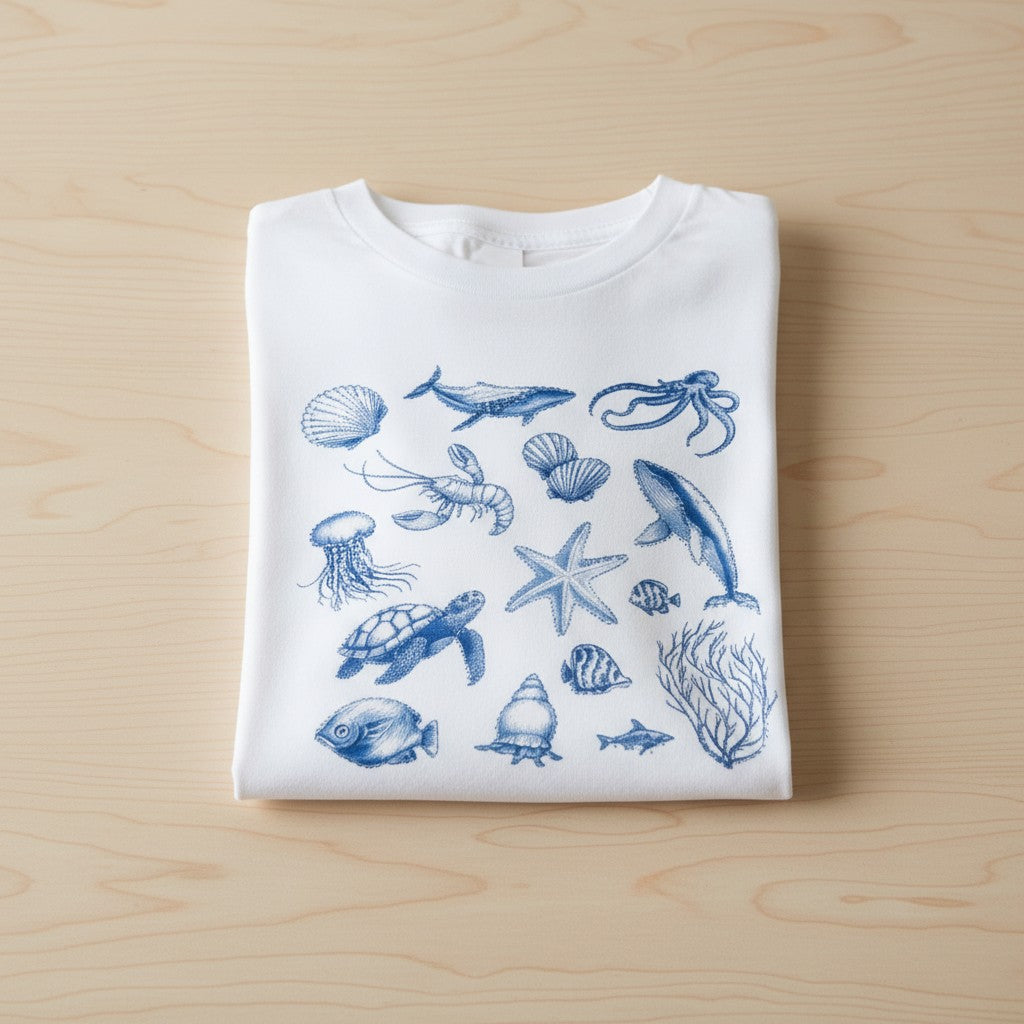 Wild Flower - Ladies - Marine Life Embellished T-Shirt - White - Wildvine Clothing, Spalding, Lincolnshire