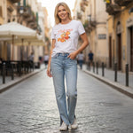 QED - Ladies - "Palermo Orange" Embellished Print T-Shirt - Wildvine Clothing, Spalding, Lincolnshire