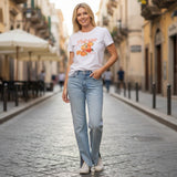 QED - Ladies - "Palermo Orange" Embellished Print T-Shirt - Wildvine Clothing, Spalding, Lincolnshire
