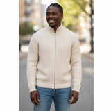 Fynch-Hatton - Mens Knitwear - 2-Tone Ribbed Zip Cardigan - Snow White - 1609618 829 - Wildvine Clothing, Spalding, Lincolnshire