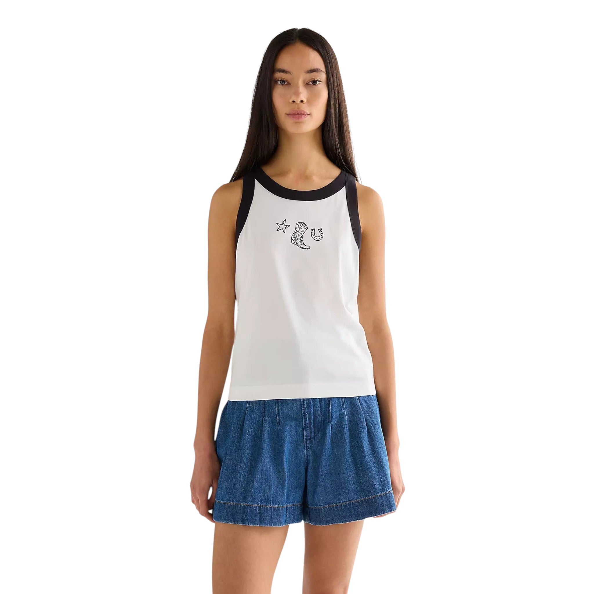 Wrangler Womens Top – Ringer Tank - Worn white - Wildvine Clothing, Spalding, Lincolnshire