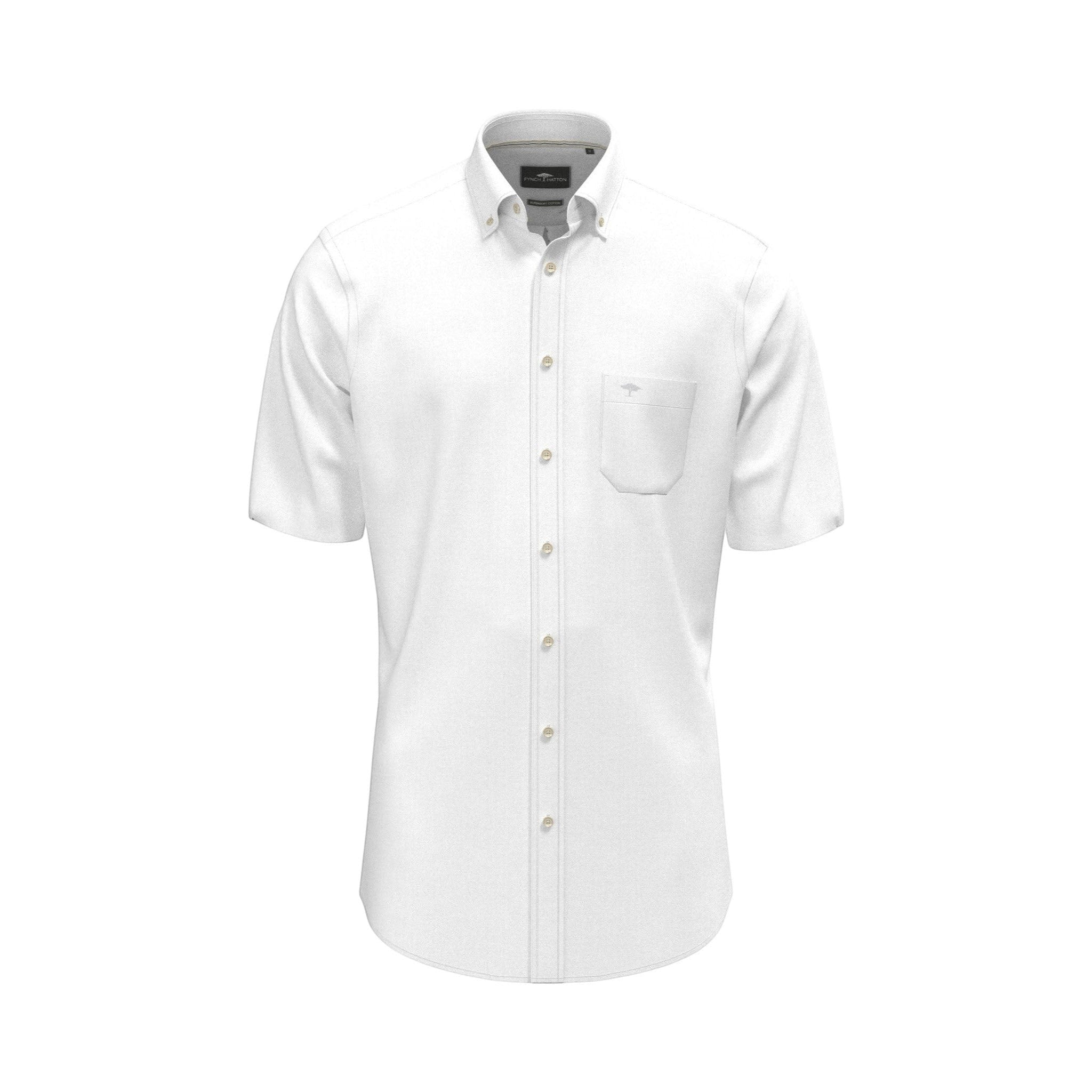 Fynch-Hatton Men's Regular Short Sleeve Casual Shirt - Solid Slub – White - Wildvine Clothing, Spalding, Lincolnshire