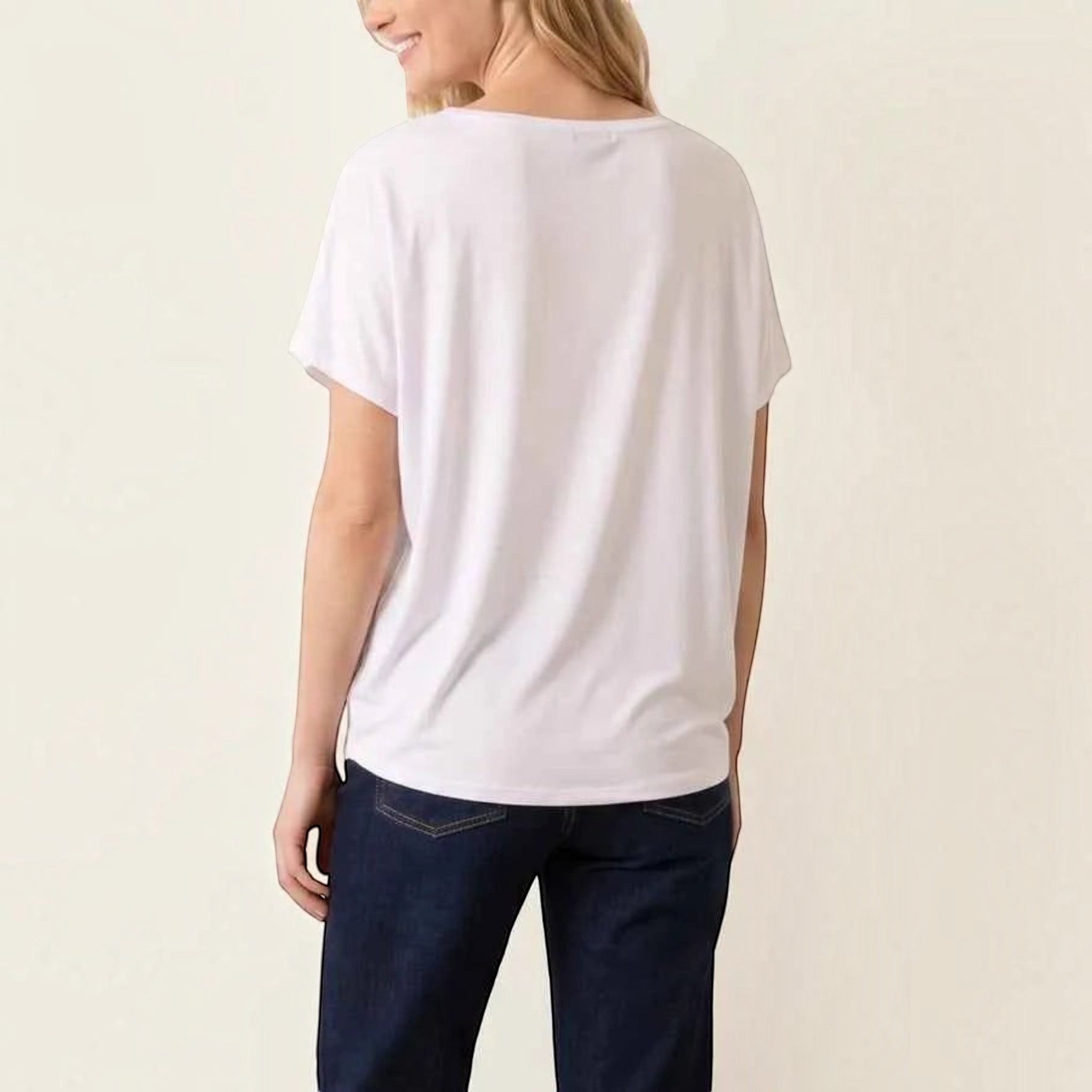 Ladies - Patchwork Denim Dog Short Sleeve T-shirt - White - Wildvine Clothing, Spalding, Lincolnshire