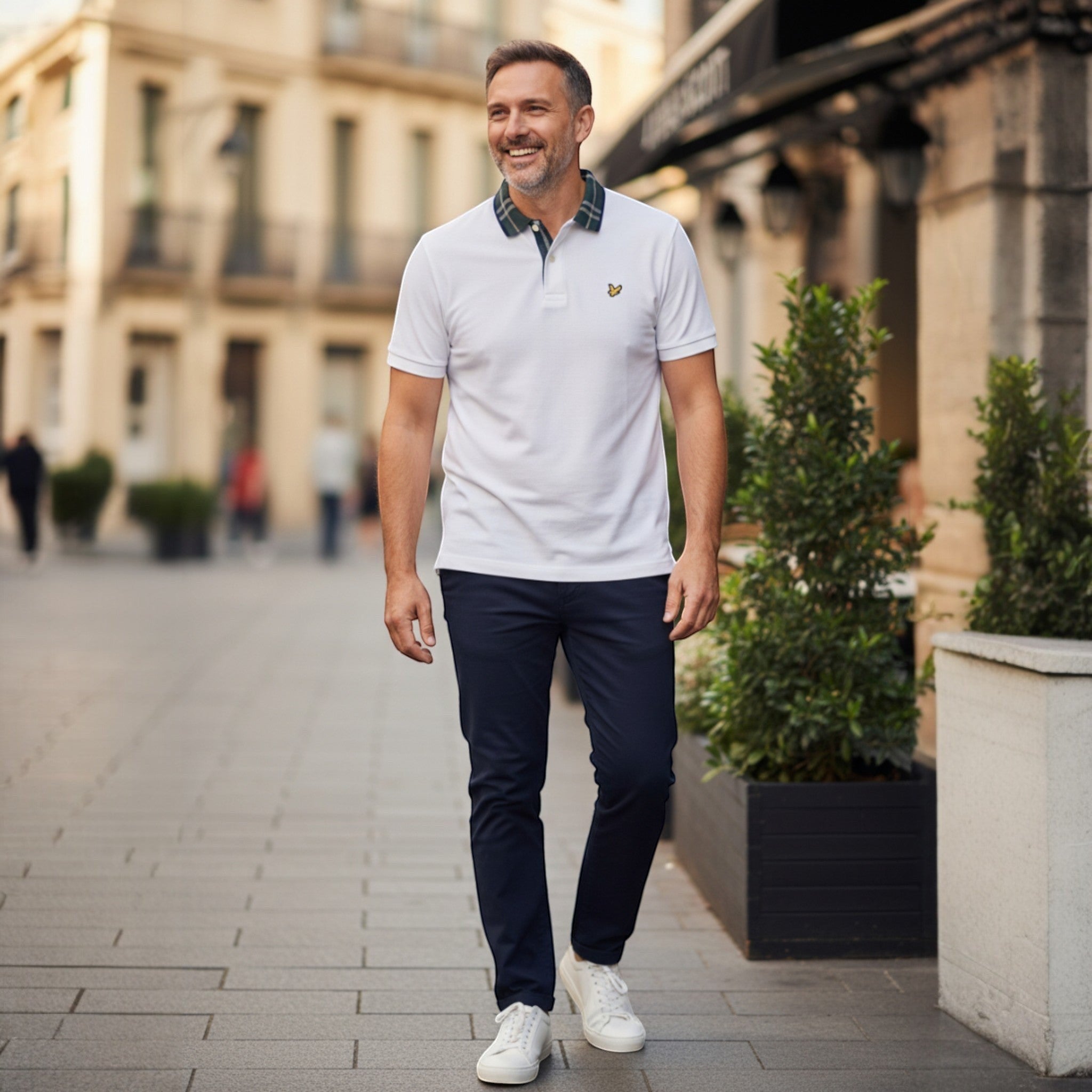 Lyle & Scott - Mens Tartan Collar Polo Shirt - 626 White - Wildvine Clothing, Spalding, Lincolnshire