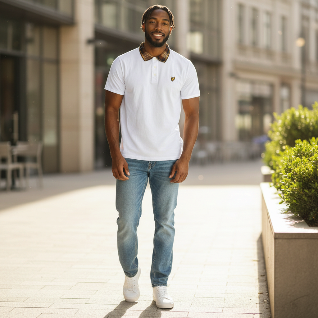 Lyle & Scott - Mens Tartan Collar Polo Shirt - White / Brown - SP2531V Y651 - Wildvine Clothing, Spalding, Lincolnshire