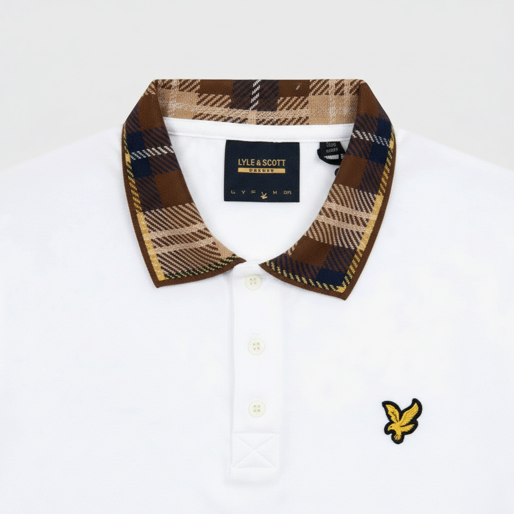 Lyle & Scott - Mens Tartan Collar Polo Shirt - White / Brown - SP2531V Y651 - Wildvine Clothing, Spalding, Lincolnshire