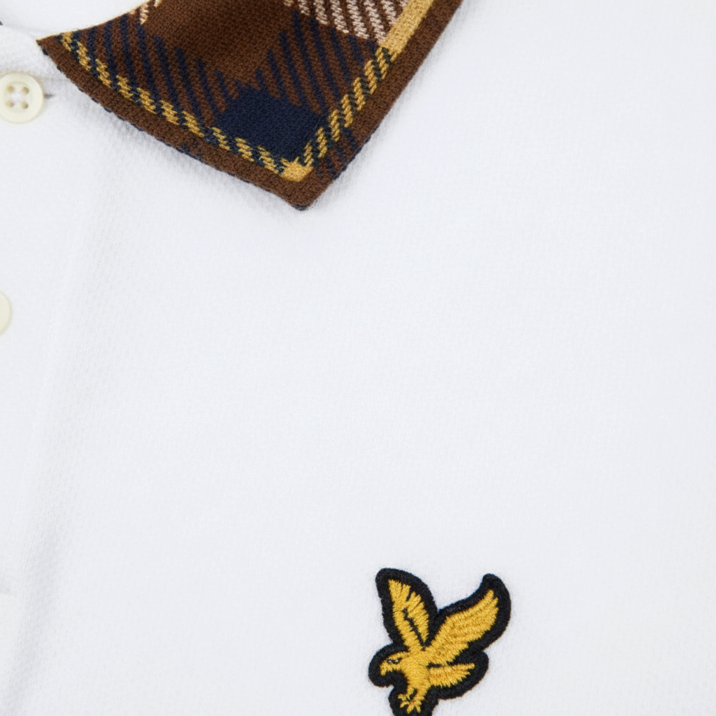 Lyle & Scott - Mens Tartan Collar Polo Shirt - White / Brown - SP2531V Y651 - Wildvine Clothing, Spalding, Lincolnshire