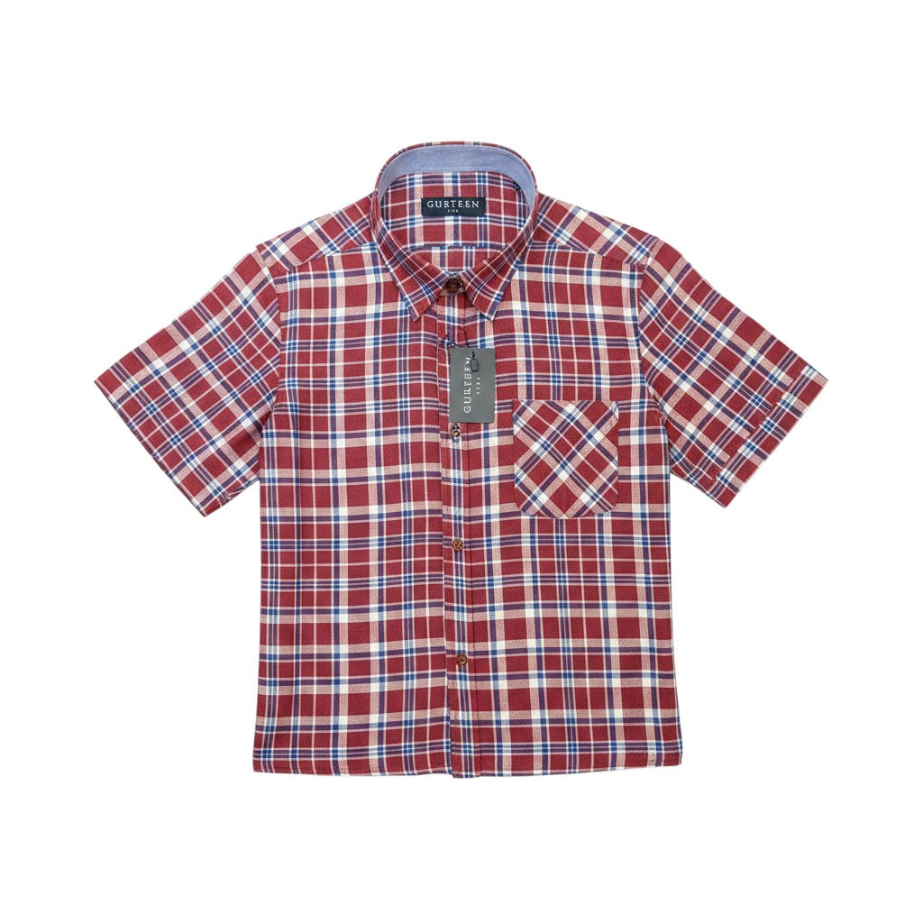 Gurteen - Mens - Seville - Modern Fit / Short Sleeved - Wine Check 852 - Wildvine Clothing, Spalding, Lincolnshire