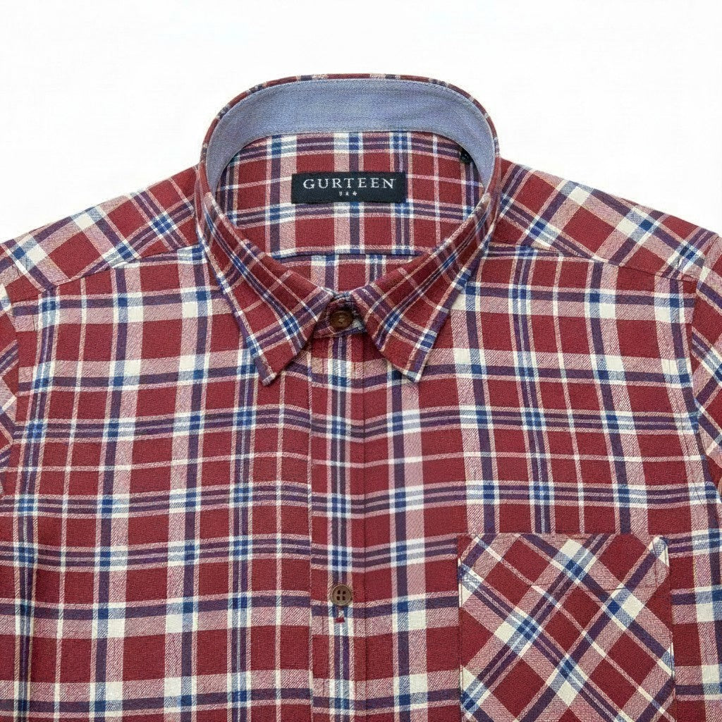 Gurteen - Mens - Seville - Modern Fit / Short Sleeved - Wine Check 852 - Wildvine Clothing, Spalding, Lincolnshire