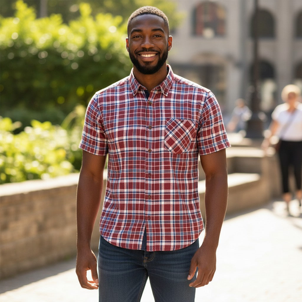 Gurteen - Mens - Seville - Modern Fit / Short Sleeved - Wine Check 852 - Wildvine Clothing, Spalding, Lincolnshire