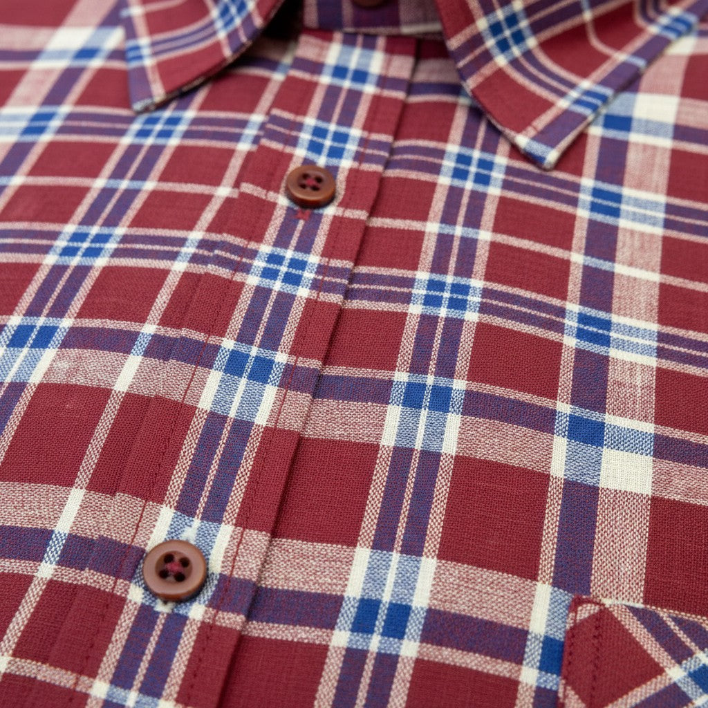 Gurteen - Mens - Seville - Modern Fit / Short Sleeved - Wine Check 852 - Wildvine Clothing, Spalding, Lincolnshire