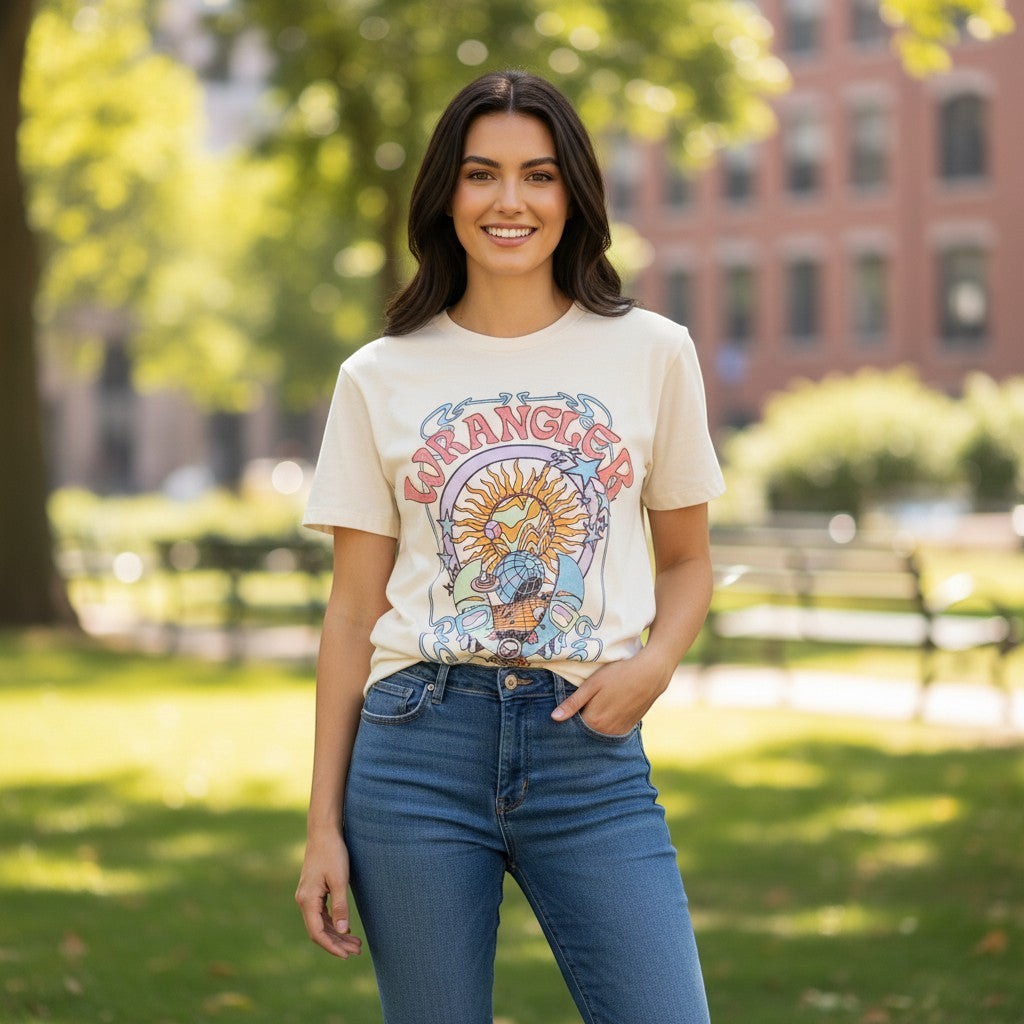 Wrangler Womens T-Shirt – Girlfriend Tee - Worn White - Wildvine Clothing, Spalding, Lincolnshire