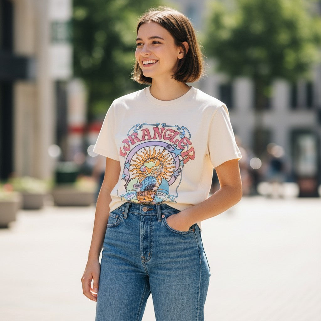 Wrangler Womens T-Shirt – Girlfriend Tee - Worn White - Wildvine Clothing, Spalding, Lincolnshire