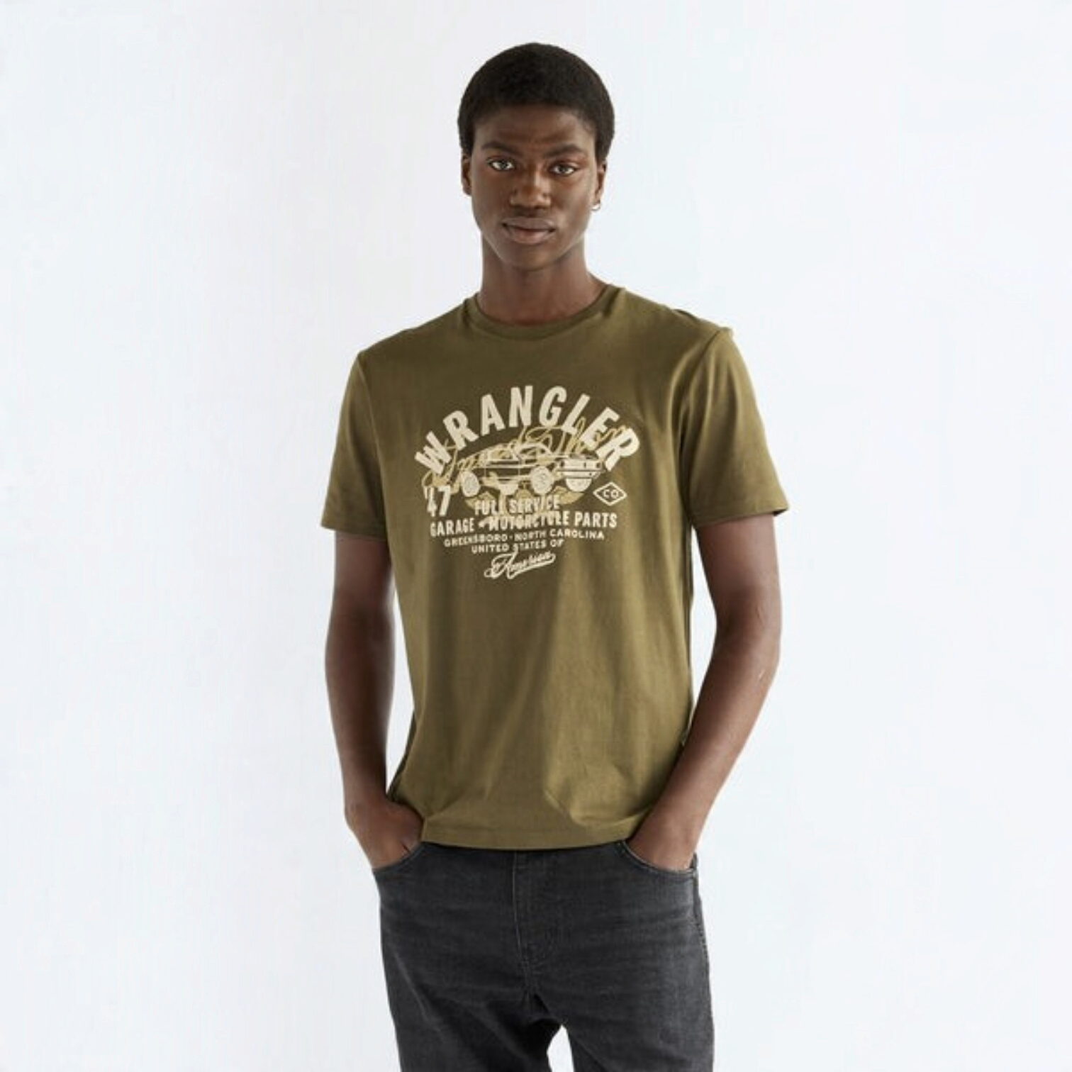 Wrangler Mens – T-Shirt - Americana - Olive Night - 112387023 - Wildvine Clothing, Spalding, Lincolnshire