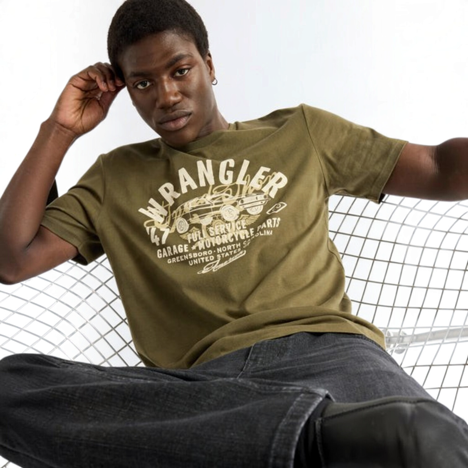 Wrangler Mens – T-Shirt - Americana - Olive Night - 112387023 - Wildvine Clothing, Spalding, Lincolnshire