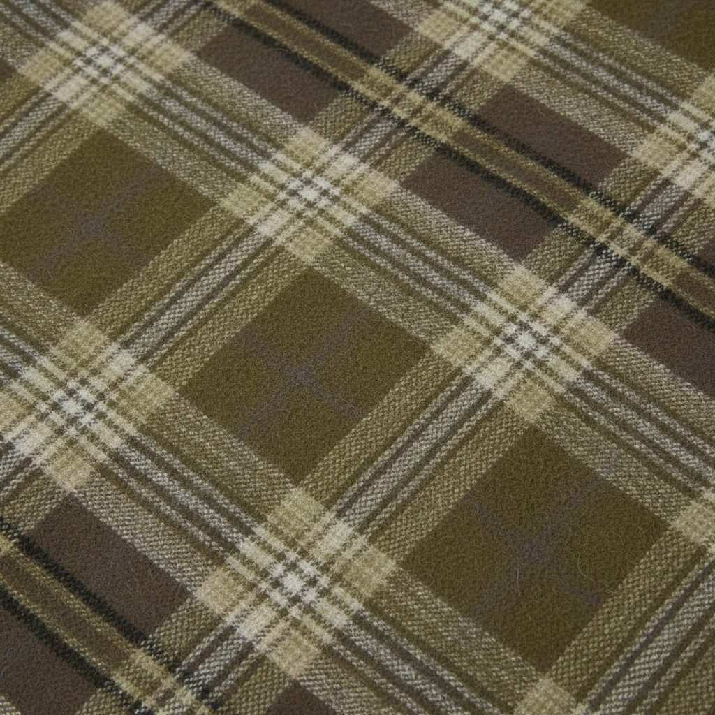WILDVINE Clothing Co. Wrangler western shirt fabric featuring a green and brown plaid pattern with soft texture