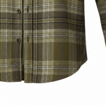 WILDVINE Clothing Co. Wrangler men's western shirt in pesto green and brown plaid with button-down front detail.