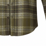 WILDVINE Clothing Co. Wrangler men's western shirt in pesto green and brown plaid with button-down front detail.