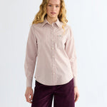 WILDVINE Clothing Co. Wrangler women's rose brown striped button-down shirt with chest pocket and long sleeves