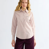 WILDVINE Clothing Co. Wrangler women's rose brown striped button-down shirt with chest pocket and long sleeves