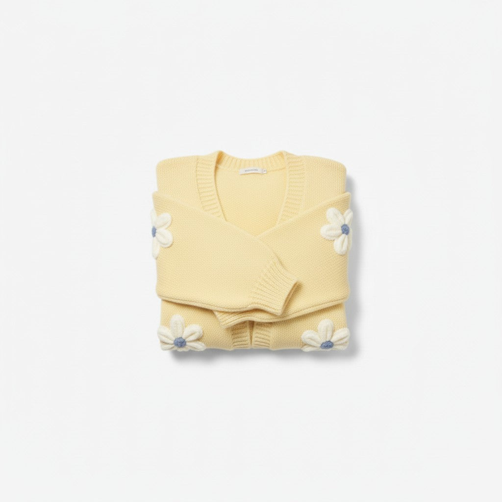 Wild Flower - Ladies - Flocking Daisy Open Knit Cardigan - Lemon - Wildvine Clothing, Spalding, Lincolnshire