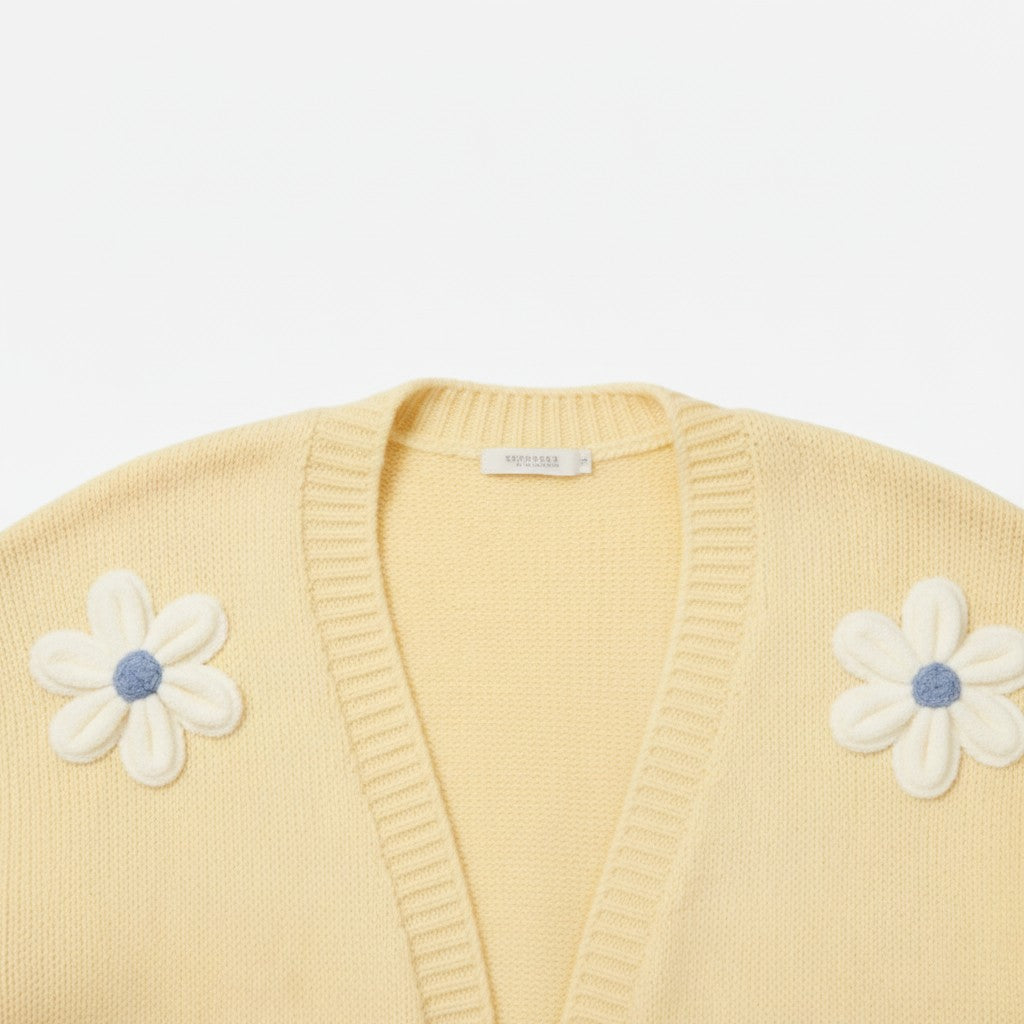 Wild Flower - Ladies - Flocking Daisy Open Knit Cardigan - Lemon - Wildvine Clothing, Spalding, Lincolnshire