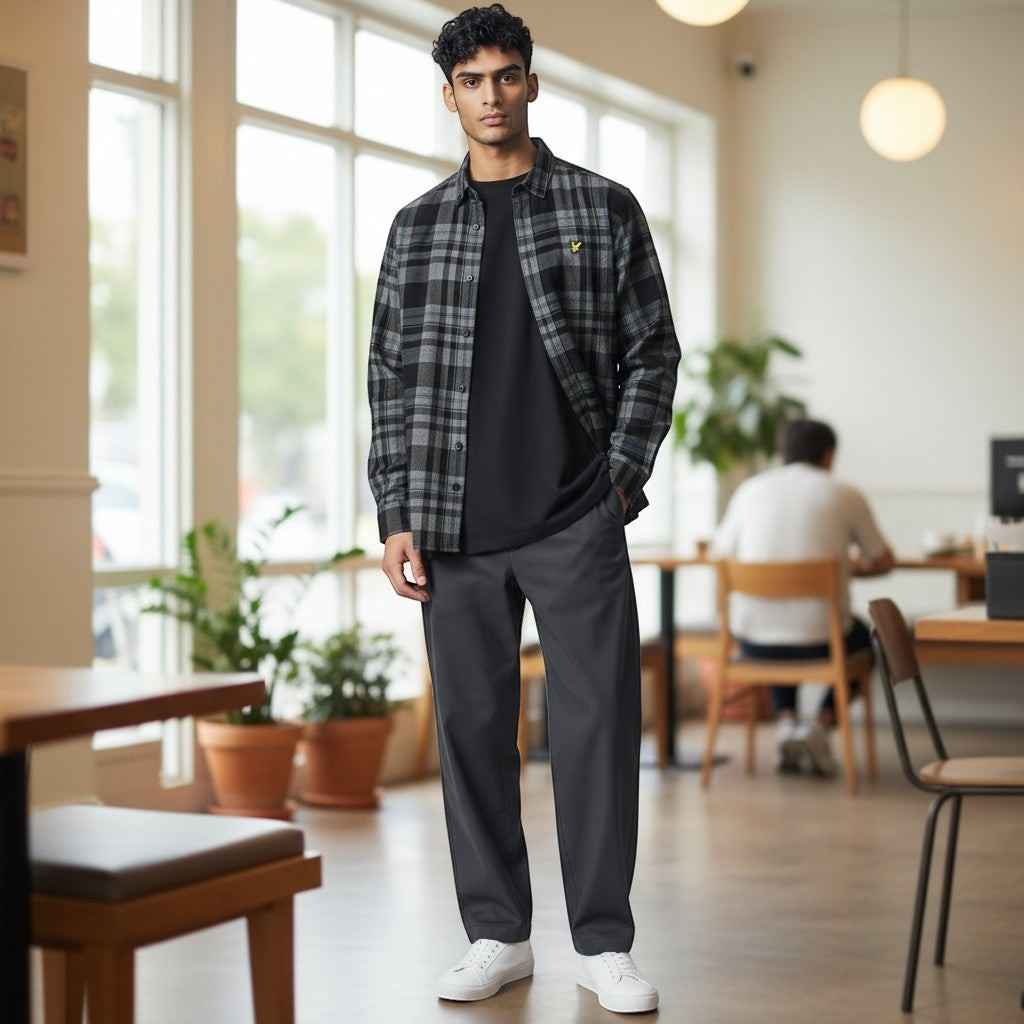Lyle & Scott - Mens Tartan Corduroy Shirt - Jet Black / White W189 - Wildvine Clothing, Spalding, Lincolnshire