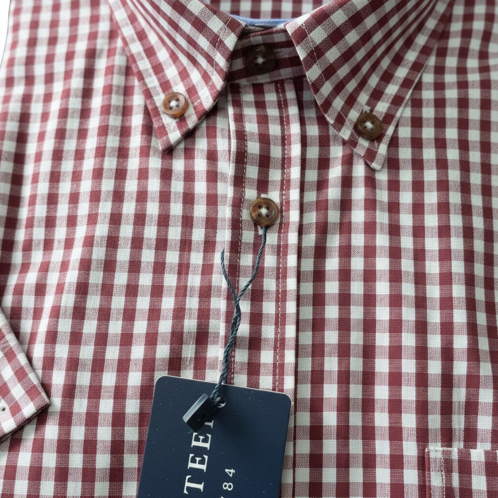 Gurteen - Mens - 100% Cotton - Seville - Modern Fit / Short Sleeved - Cranberry Check - 51023 660 - Wildvine Clothing, Spalding, Lincolnshire