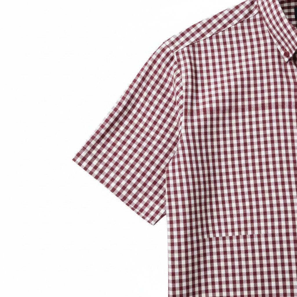 Gurteen - Mens - 100% Cotton - Seville - Modern Fit / Short Sleeved - Cranberry Check - 51023 660 - Wildvine Clothing, Spalding, Lincolnshire