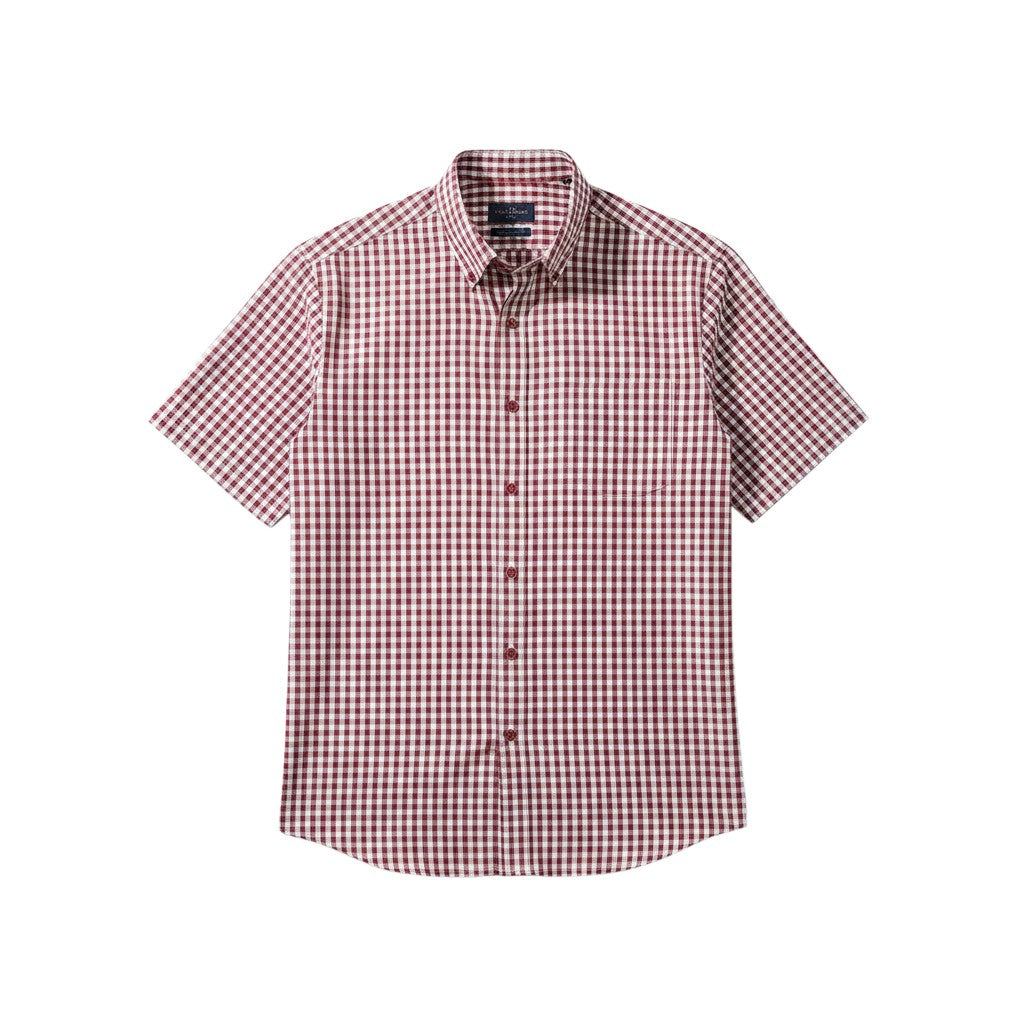 Gurteen - Mens - 100% Cotton - Seville - Modern Fit / Short Sleeved - Cranberry Check - 51023 660 - Wildvine Clothing, Spalding, Lincolnshire