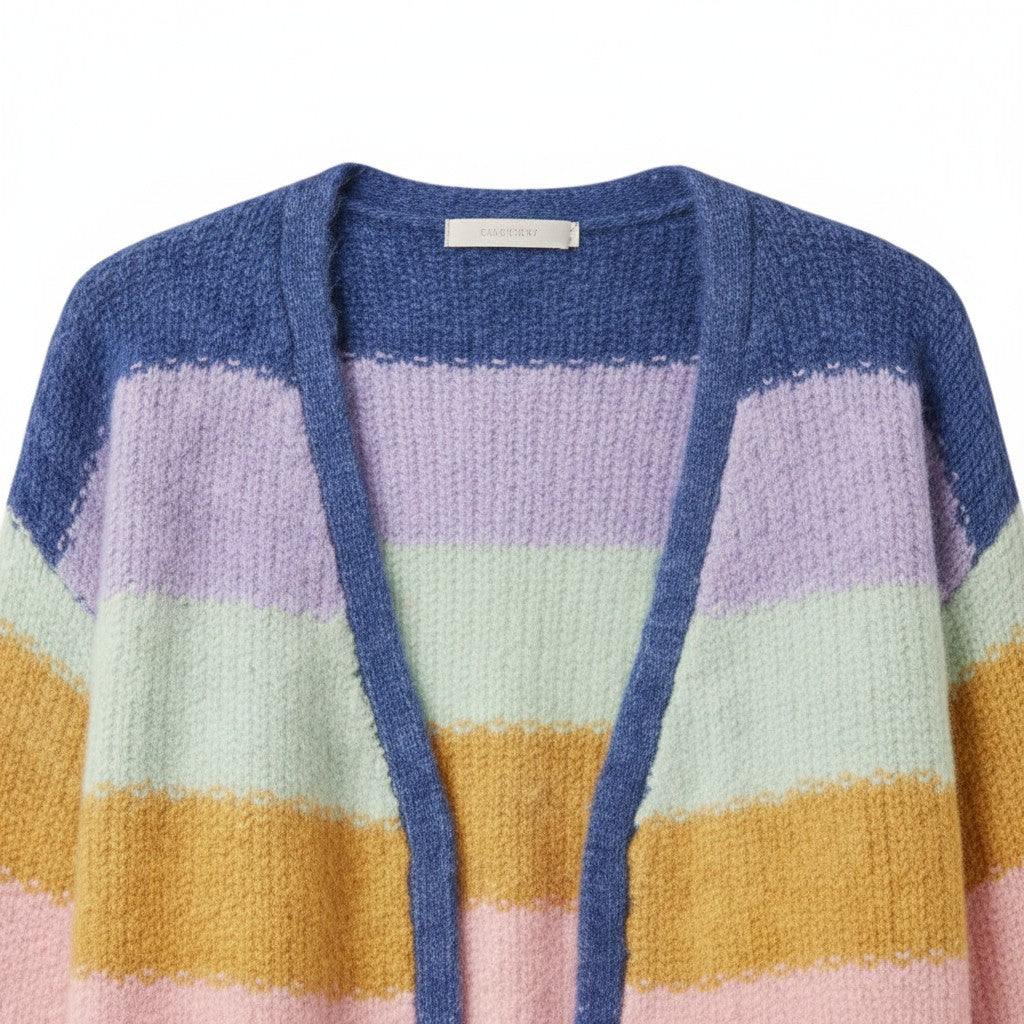 Wild Flower - Ladies - Rainbow Striped Knit Cardigan - Multi Colour - Wildvine Clothing, Spalding, Lincolnshire